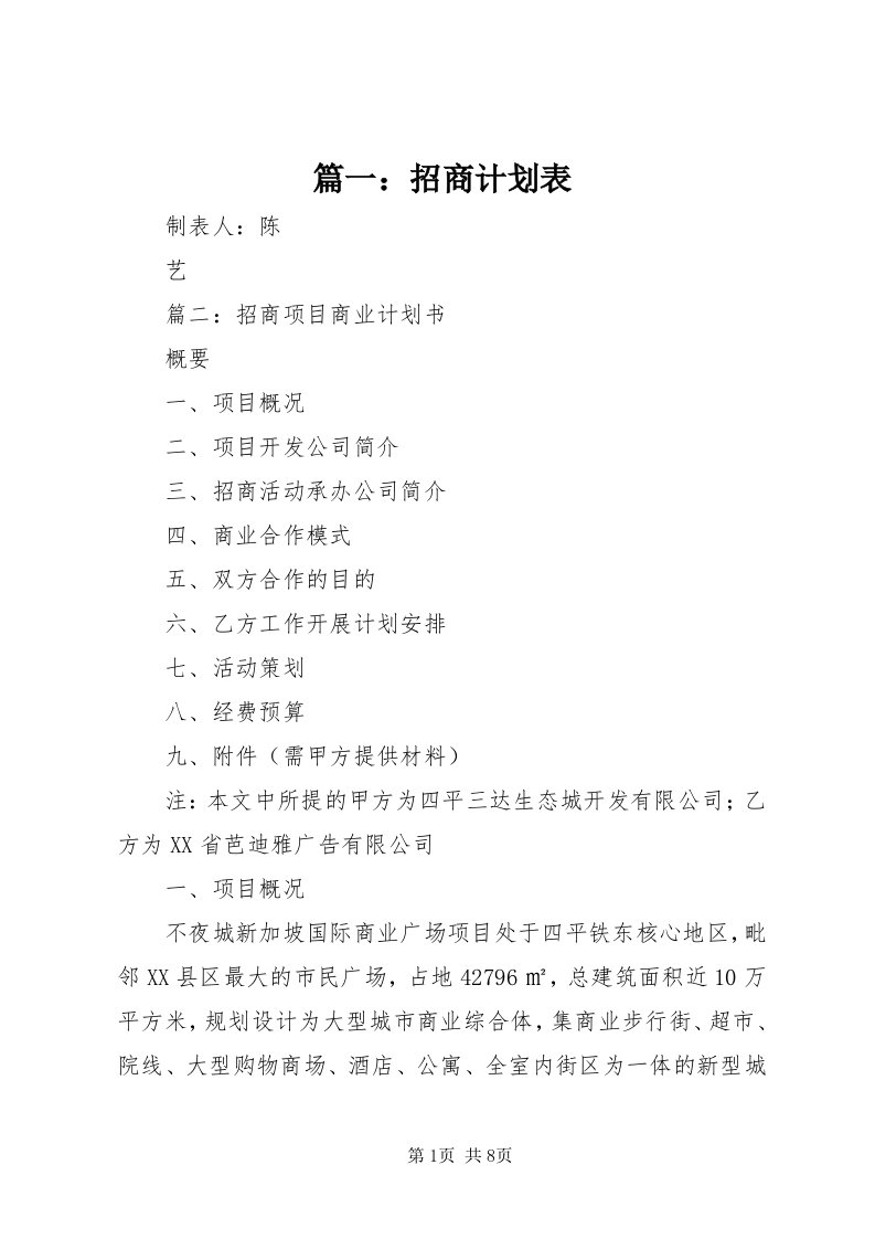 5篇一：招商计划表