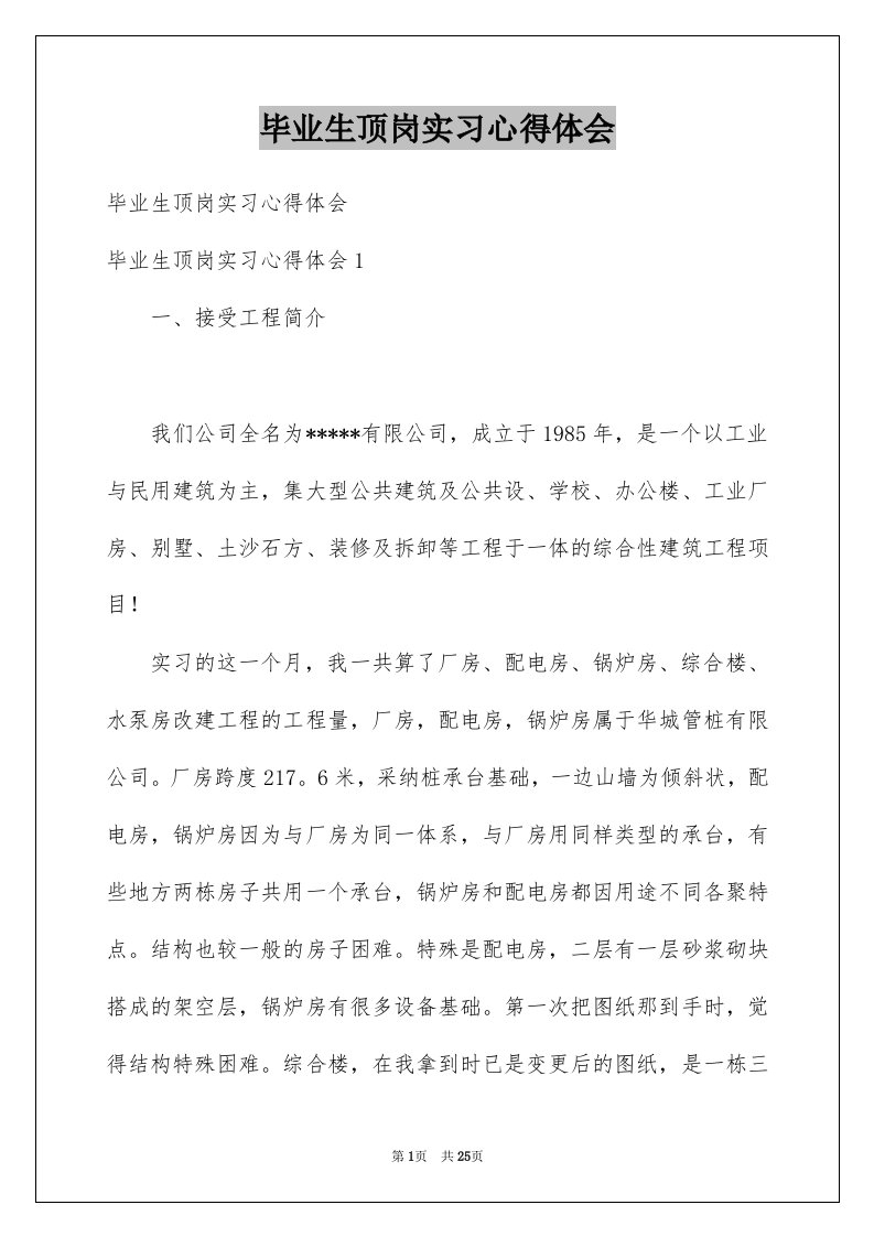 毕业生顶岗实习心得体会精品