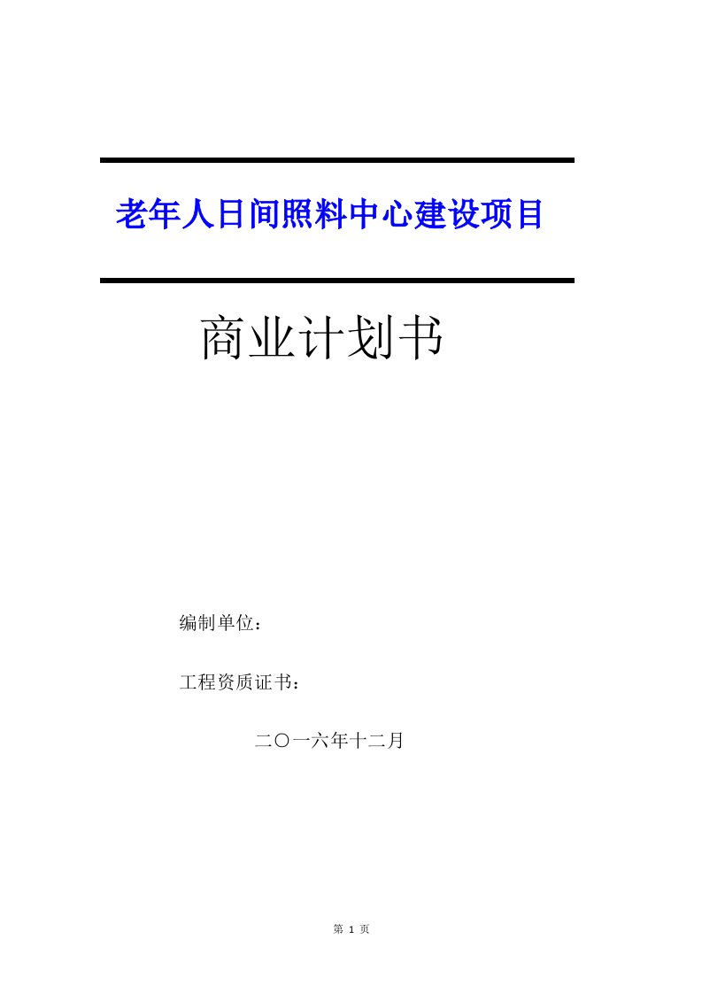 老年人日间照料中心建设项目商业计划书word