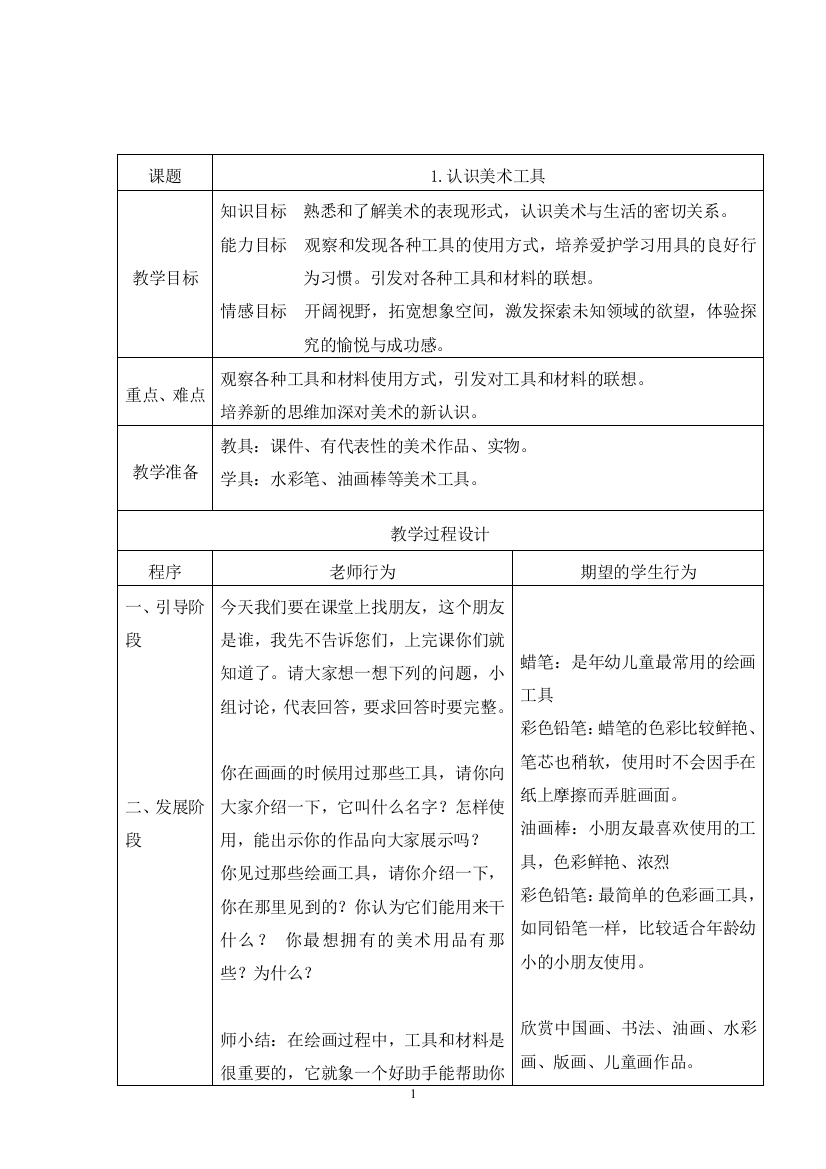 2017学年人教版小学一年级美术上册教案全册