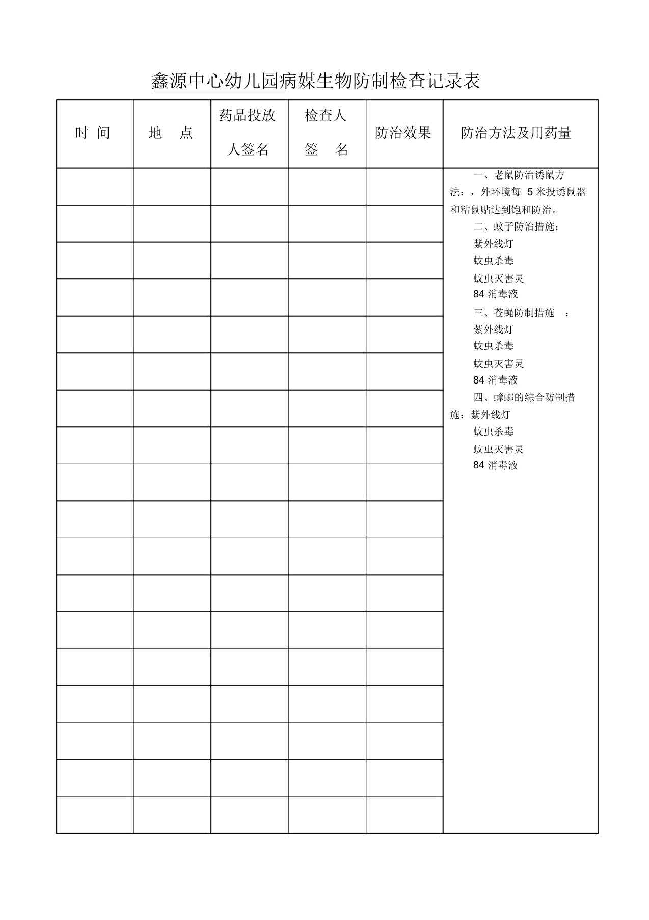 病媒生物防治记录表