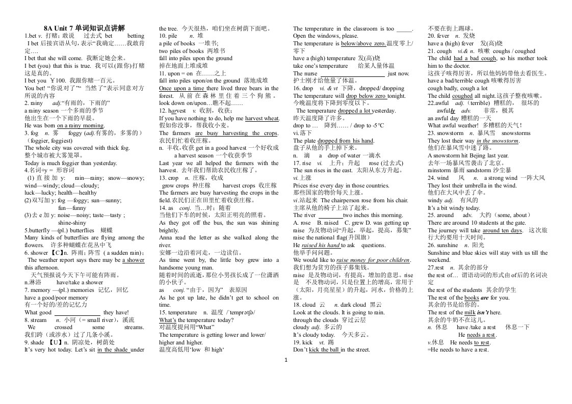 译林版牛津英语8AUnit7单词知识点讲解