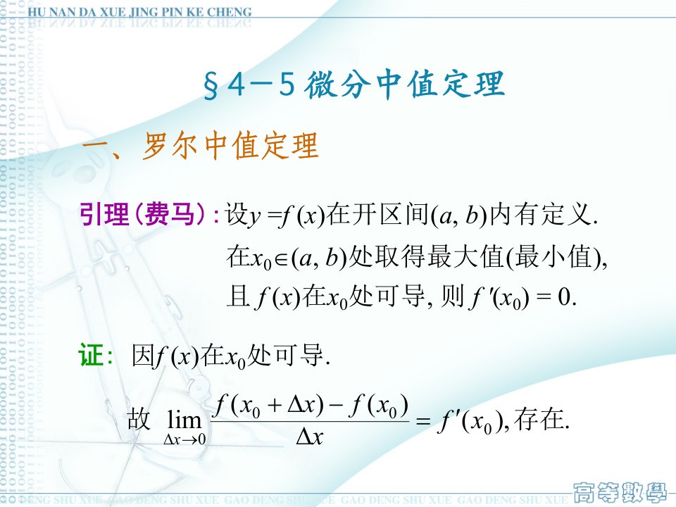 罗尔中值定理-课件PPT（精品）