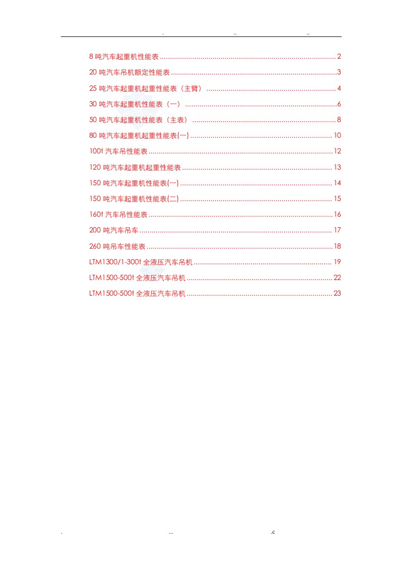 500吨汽车吊性能参数表