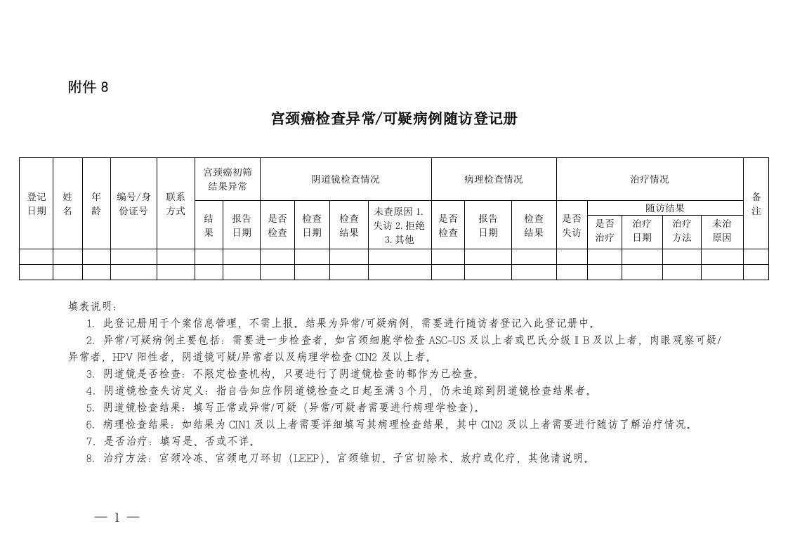 可疑病例随访登记册