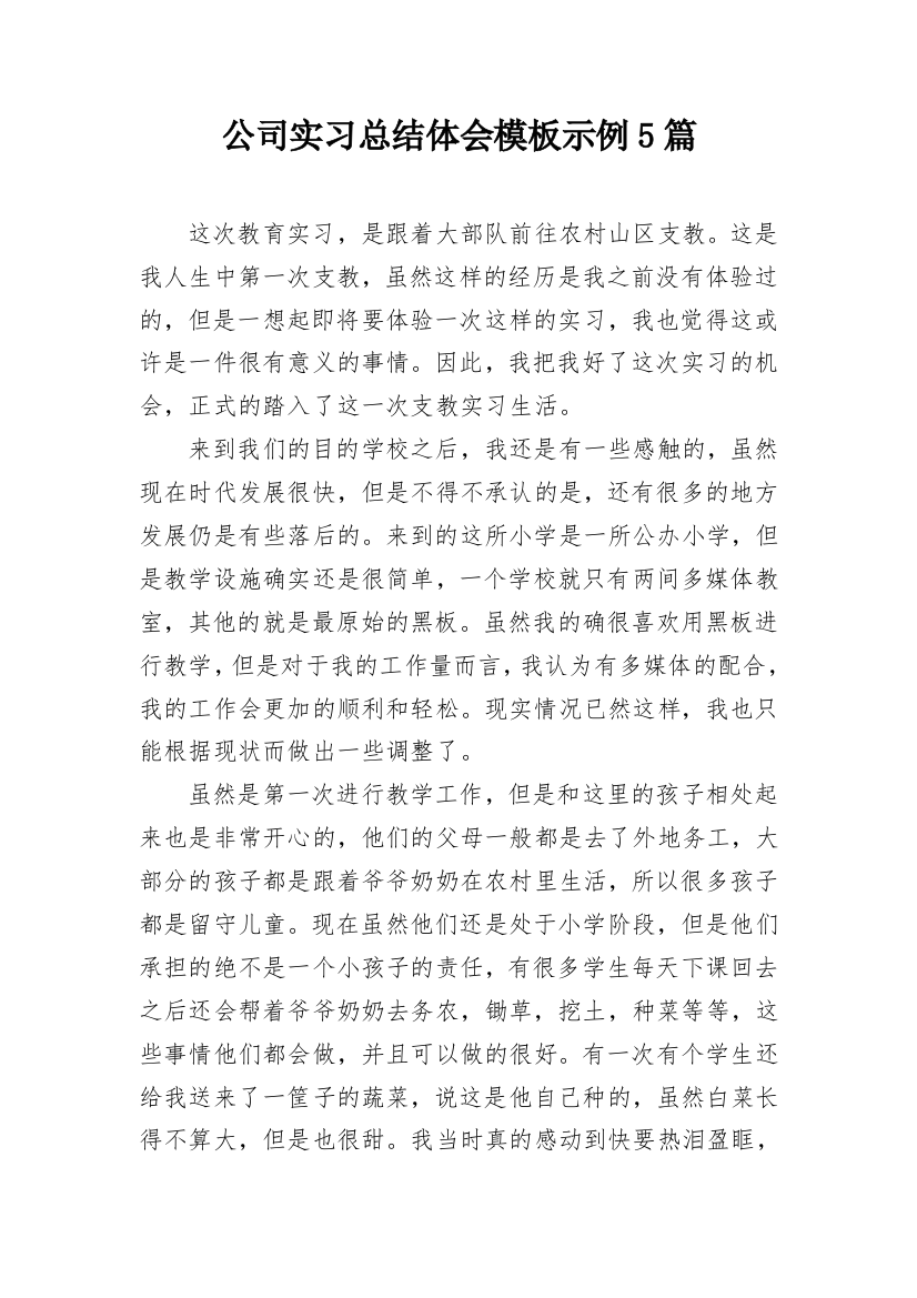 公司实习总结体会模板示例5篇