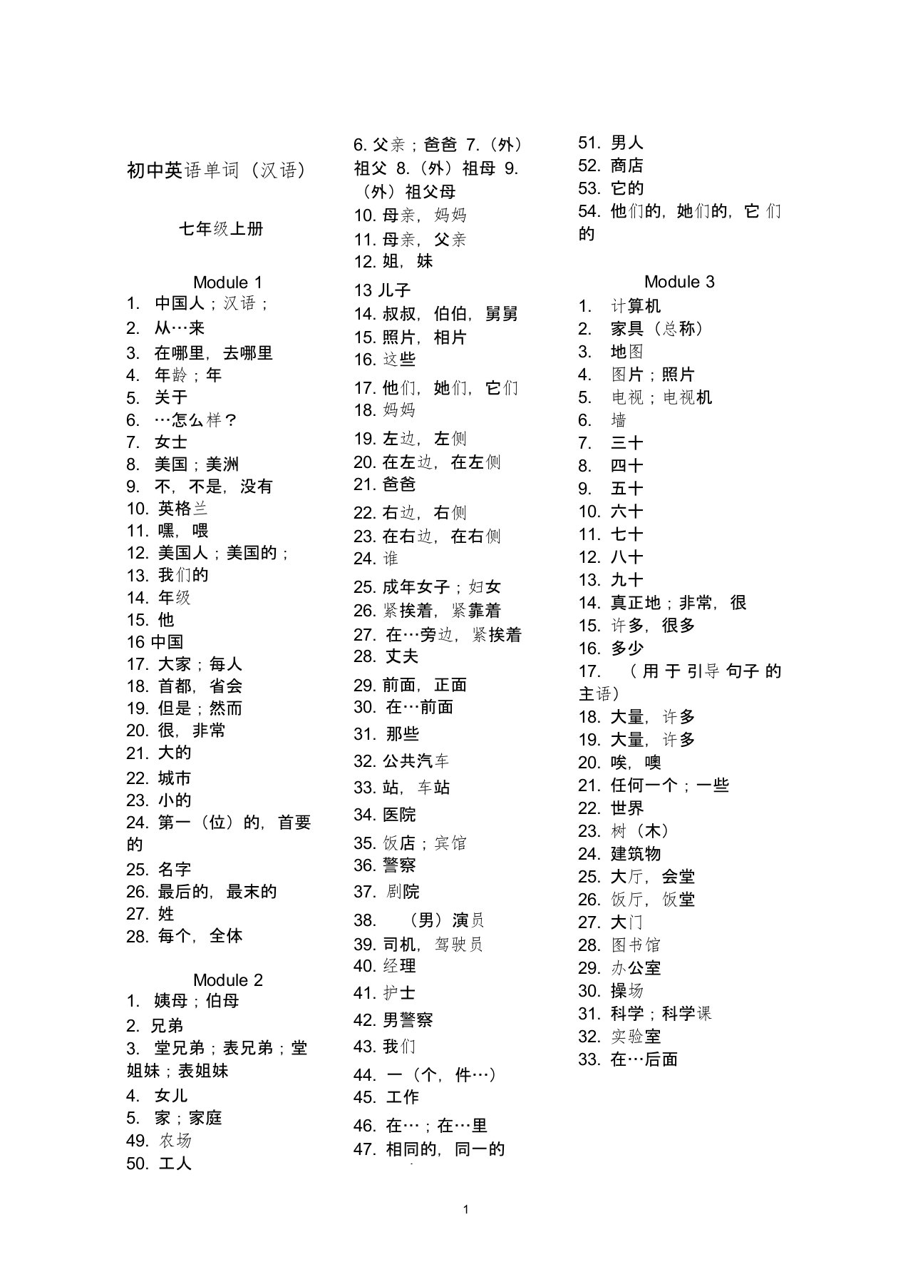 (完整版)外研社初中英语单词汉语版