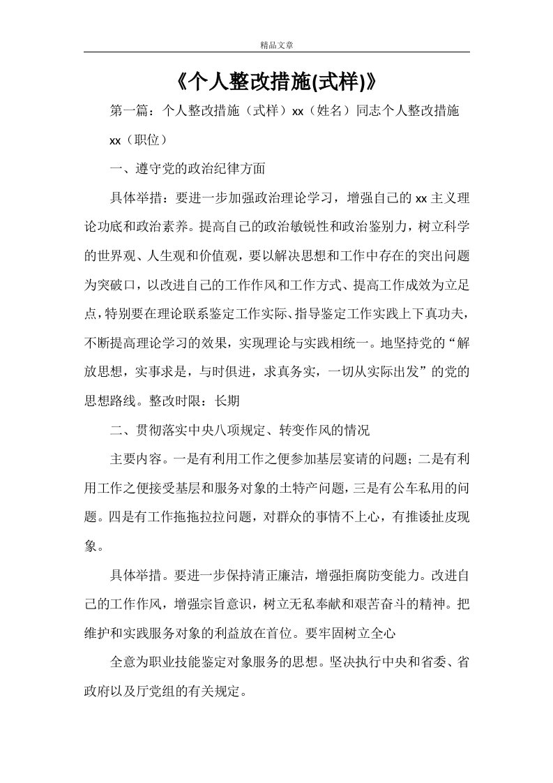 《个人整改措施(式样)》