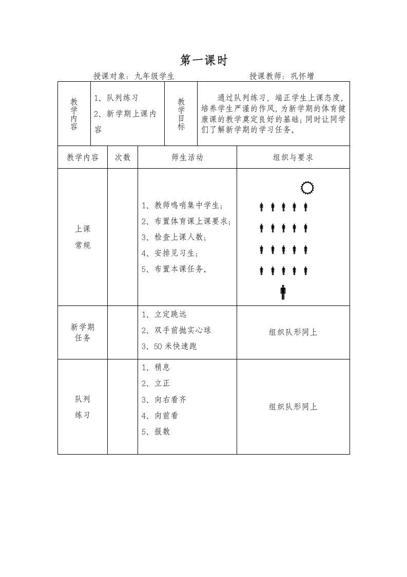 初中九年级体育与健康教案1-4