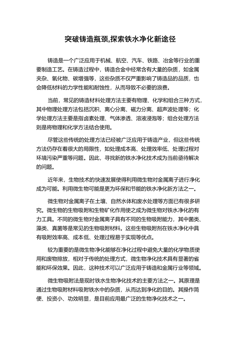 突破铸造瓶颈,探索铁水净化新途径