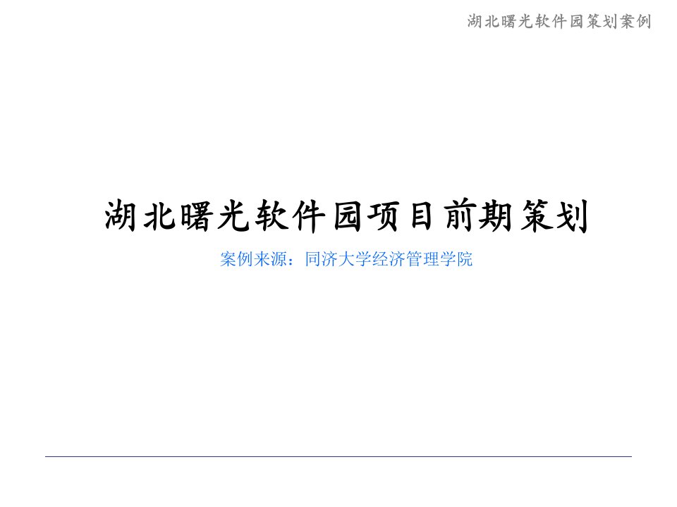 湖北曙光软件园项目前期策划案例来源同济大学经济管理学院课件