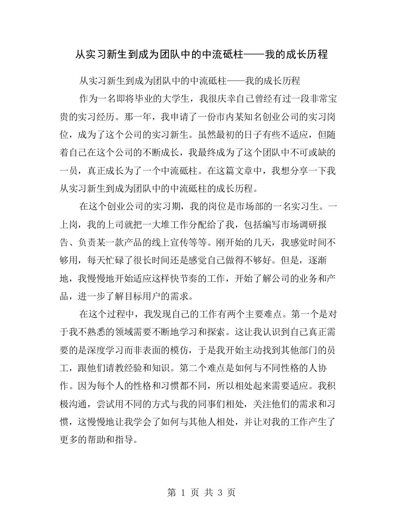 从实习新生到成为团队中的中流砥柱——我的成长历程