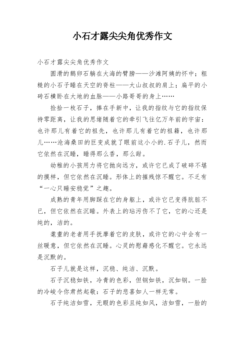 小石才露尖尖角优秀作文