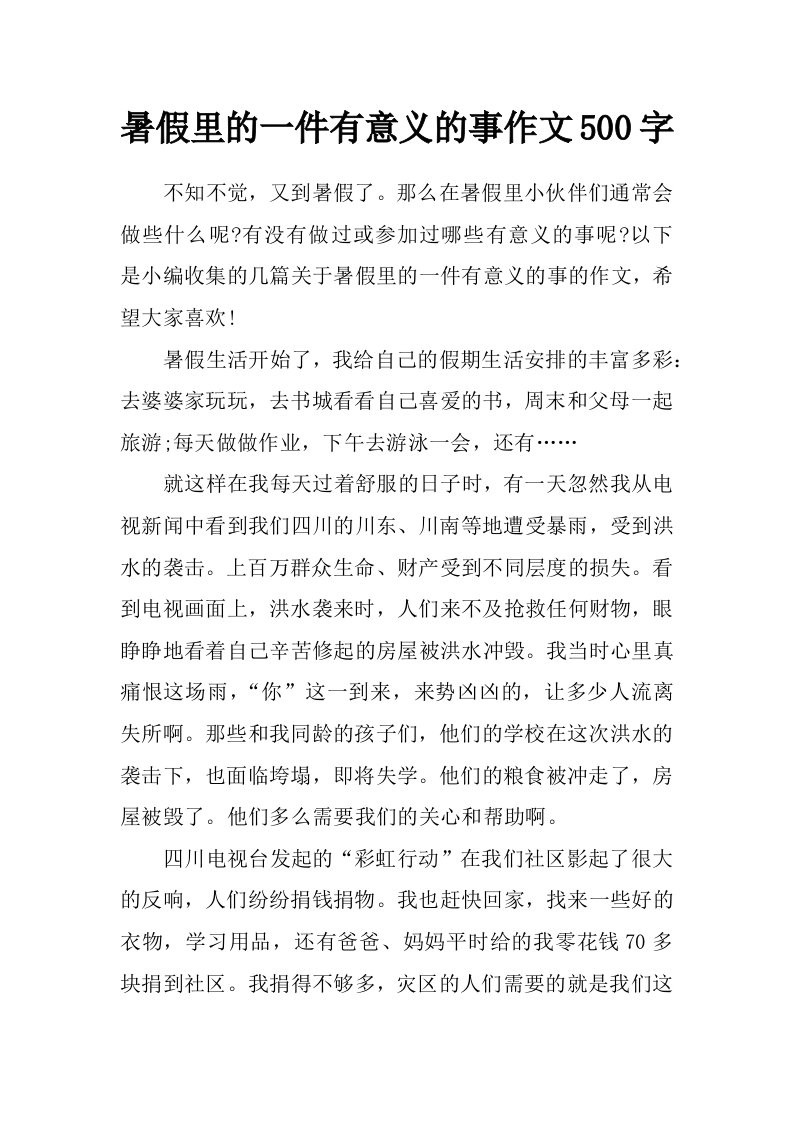 暑假里的一件有意义的事作文500字