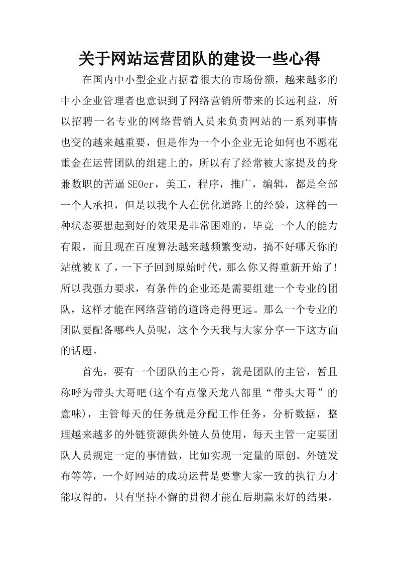 关于网站运营团队的建设一些心得.docx