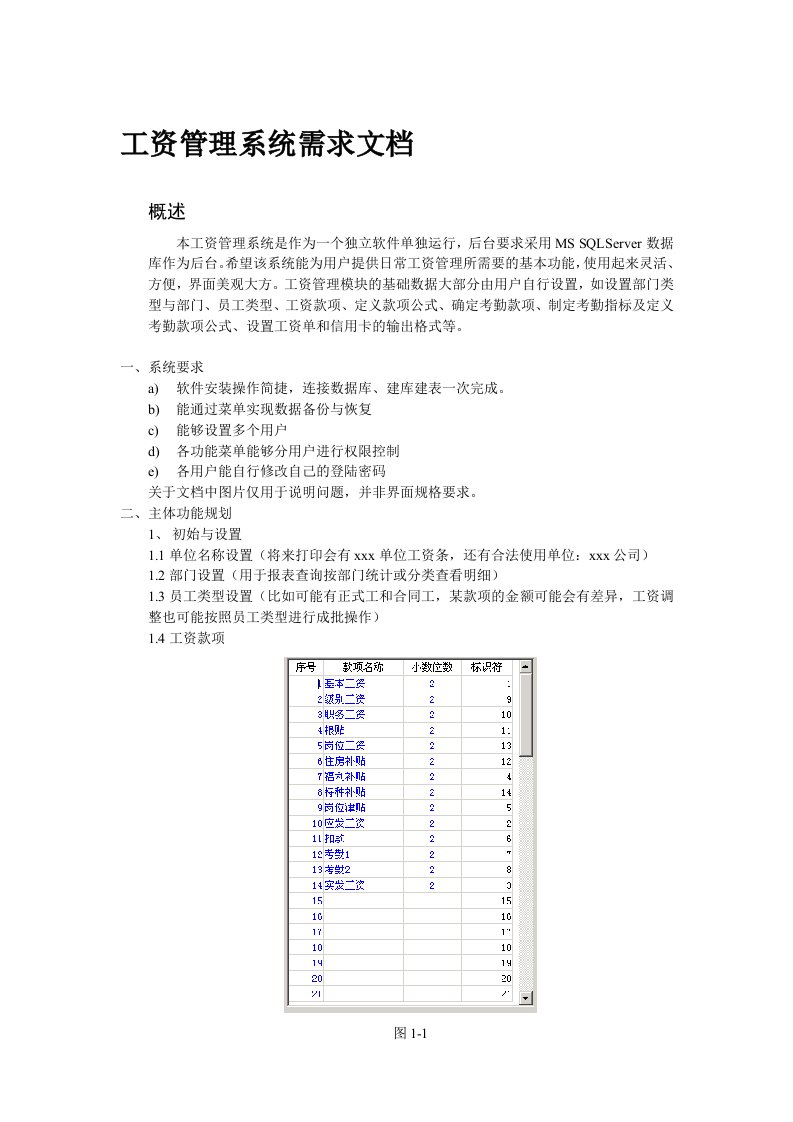 工资管理系统需求