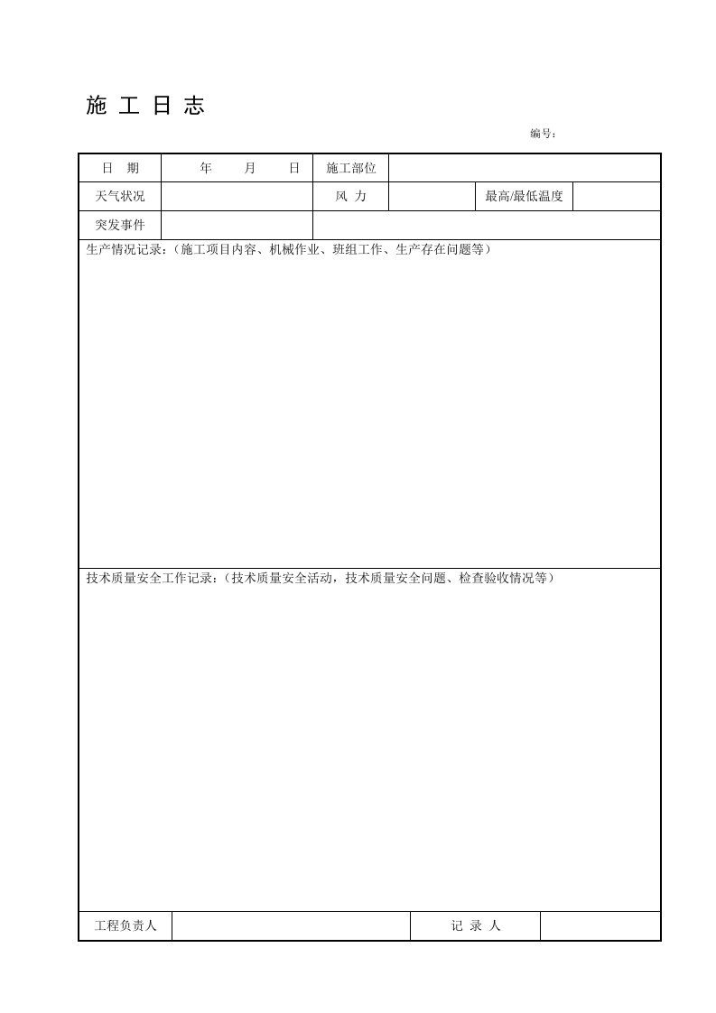 施工日志空白表格