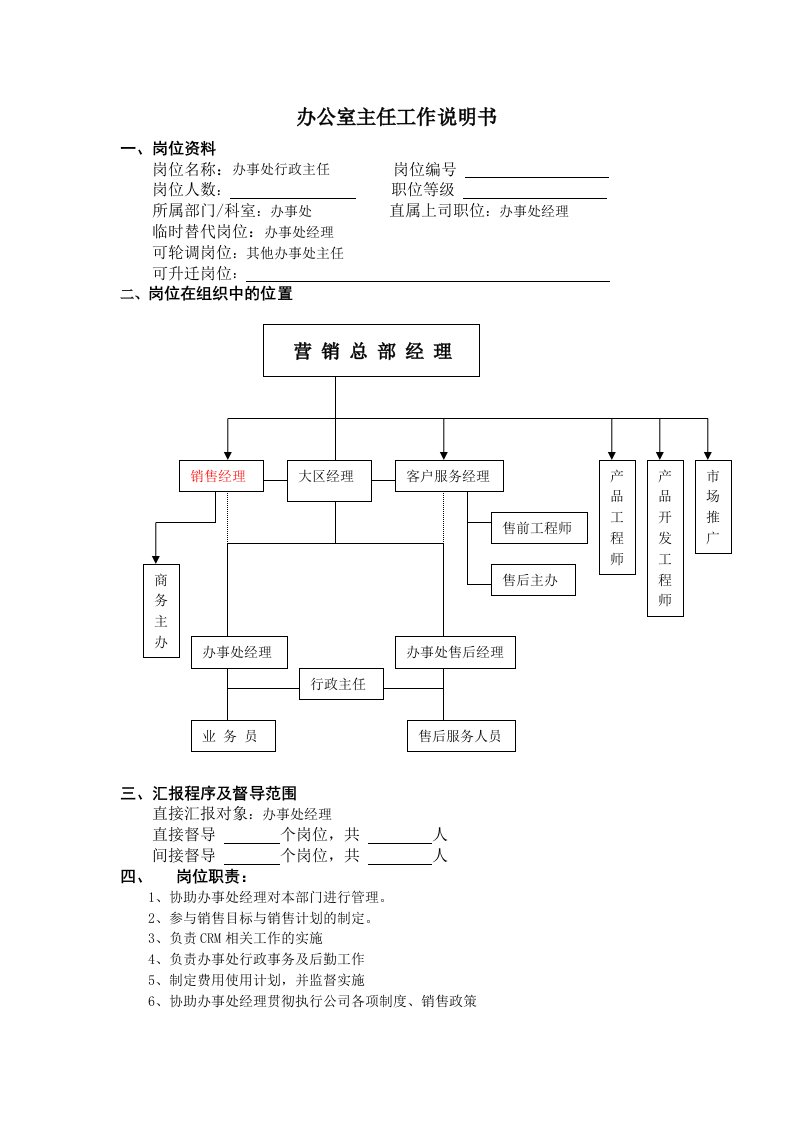 办公室主任工作说明书