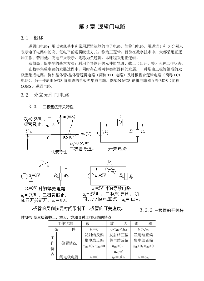 数字电路教案阎石逻辑门电路