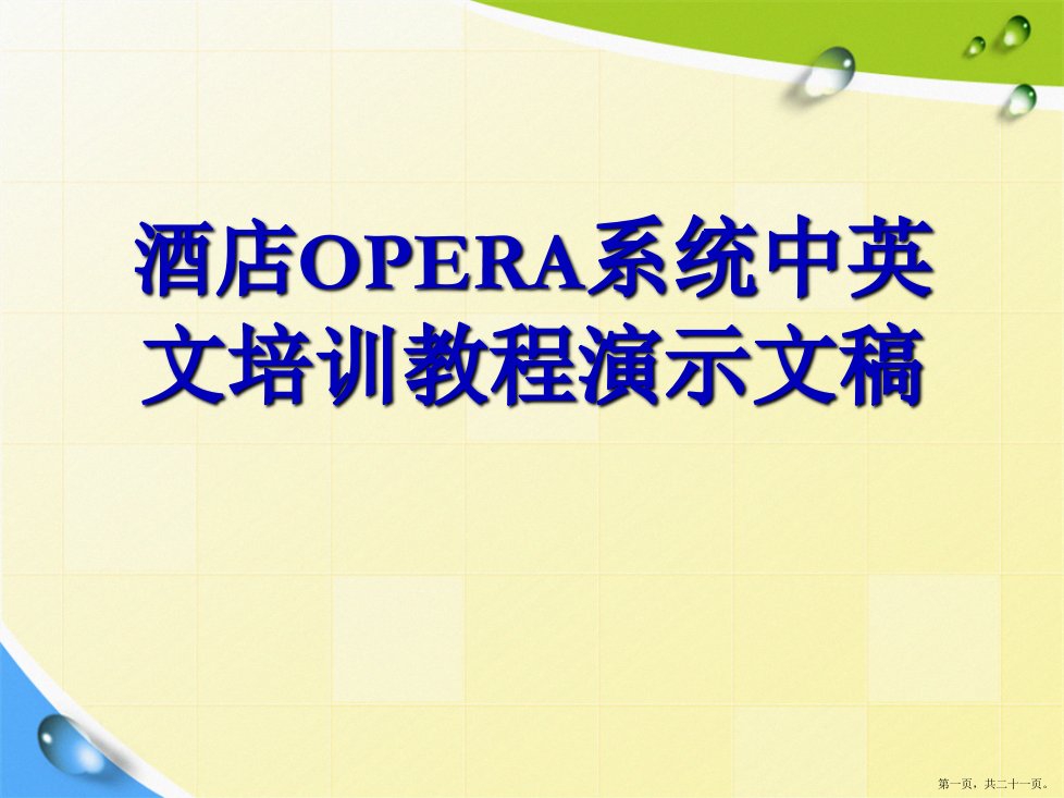 酒店OPERA系统中英文培训教程演示文稿