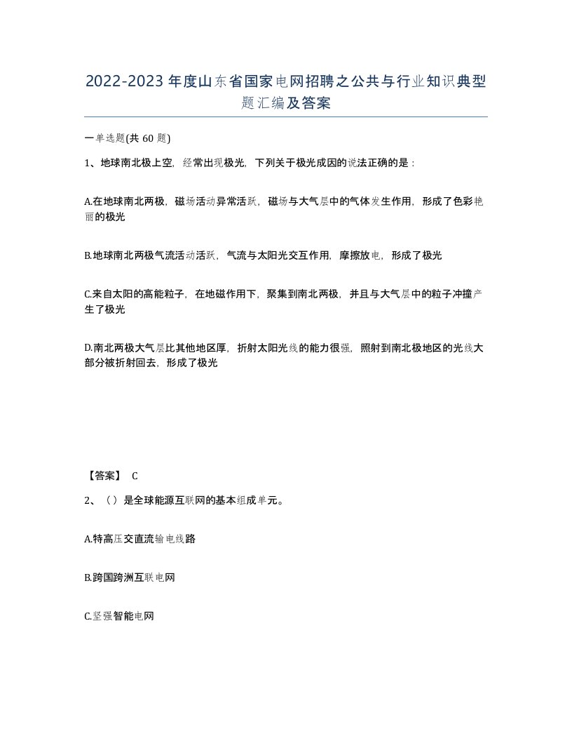 2022-2023年度山东省国家电网招聘之公共与行业知识典型题汇编及答案