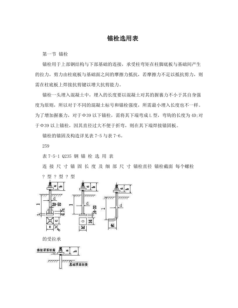 锚栓选用表