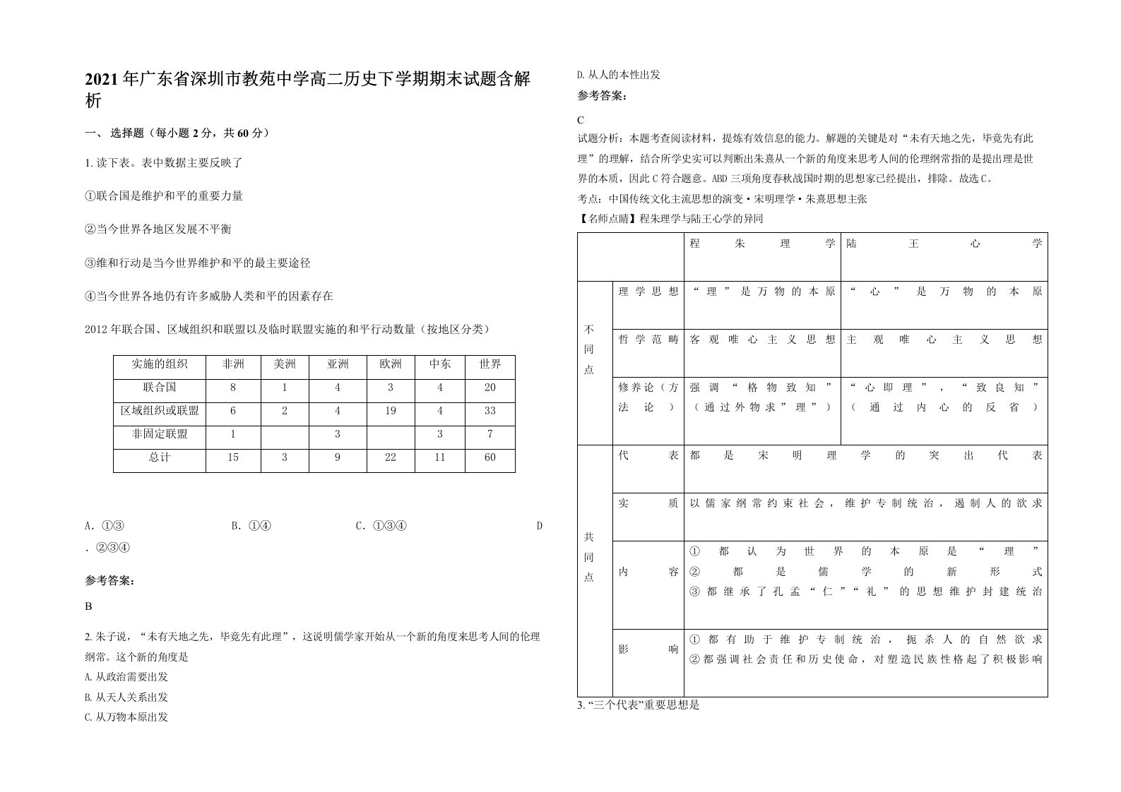 2021年广东省深圳市教苑中学高二历史下学期期末试题含解析