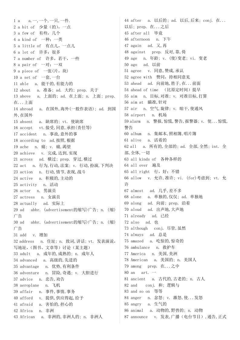 初中英语单词汇总(适合打印版)