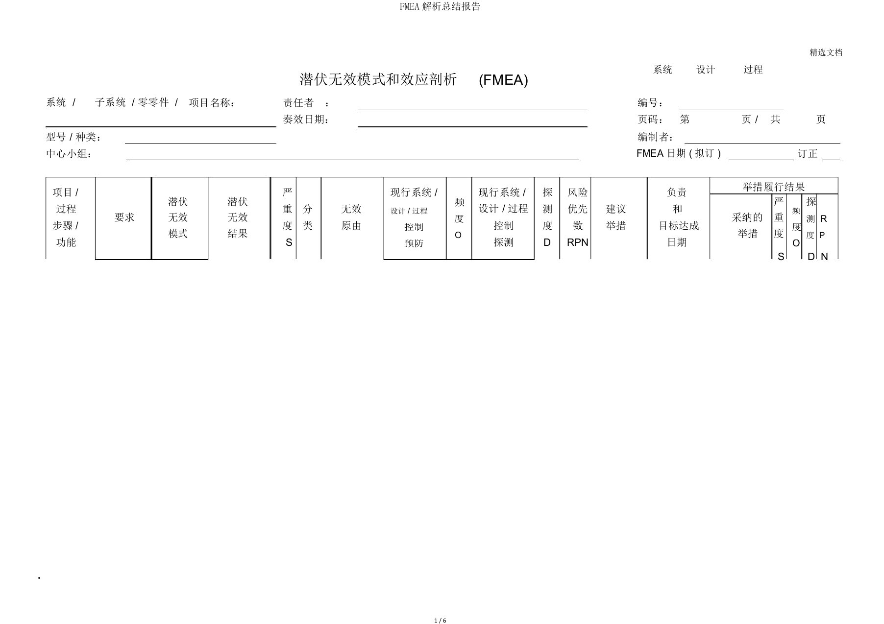 FMEA解析总结报告