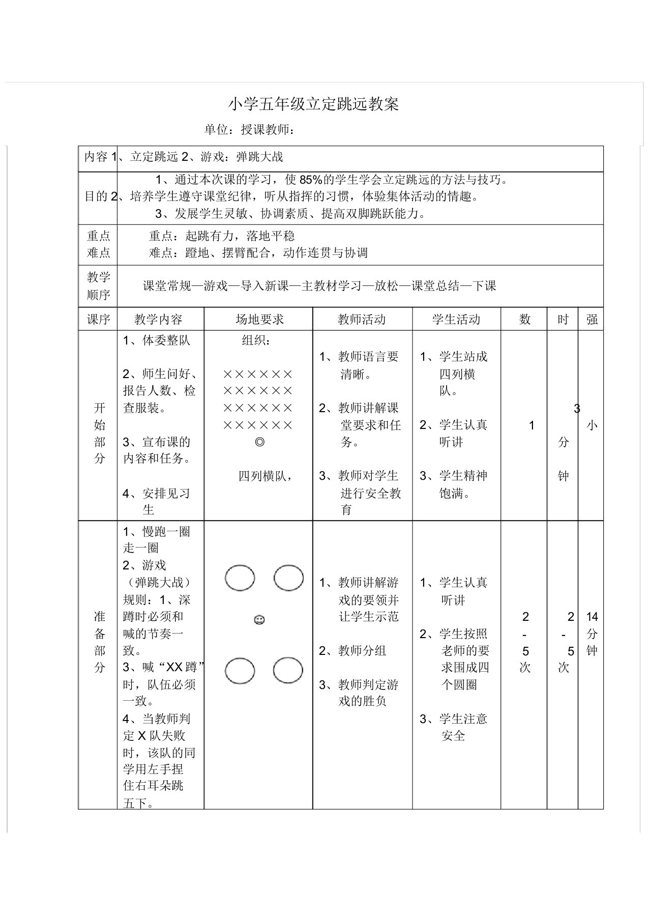 小学五年级立定跳远教案