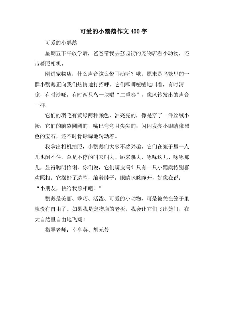 可爱的小鹦鹉作文400字