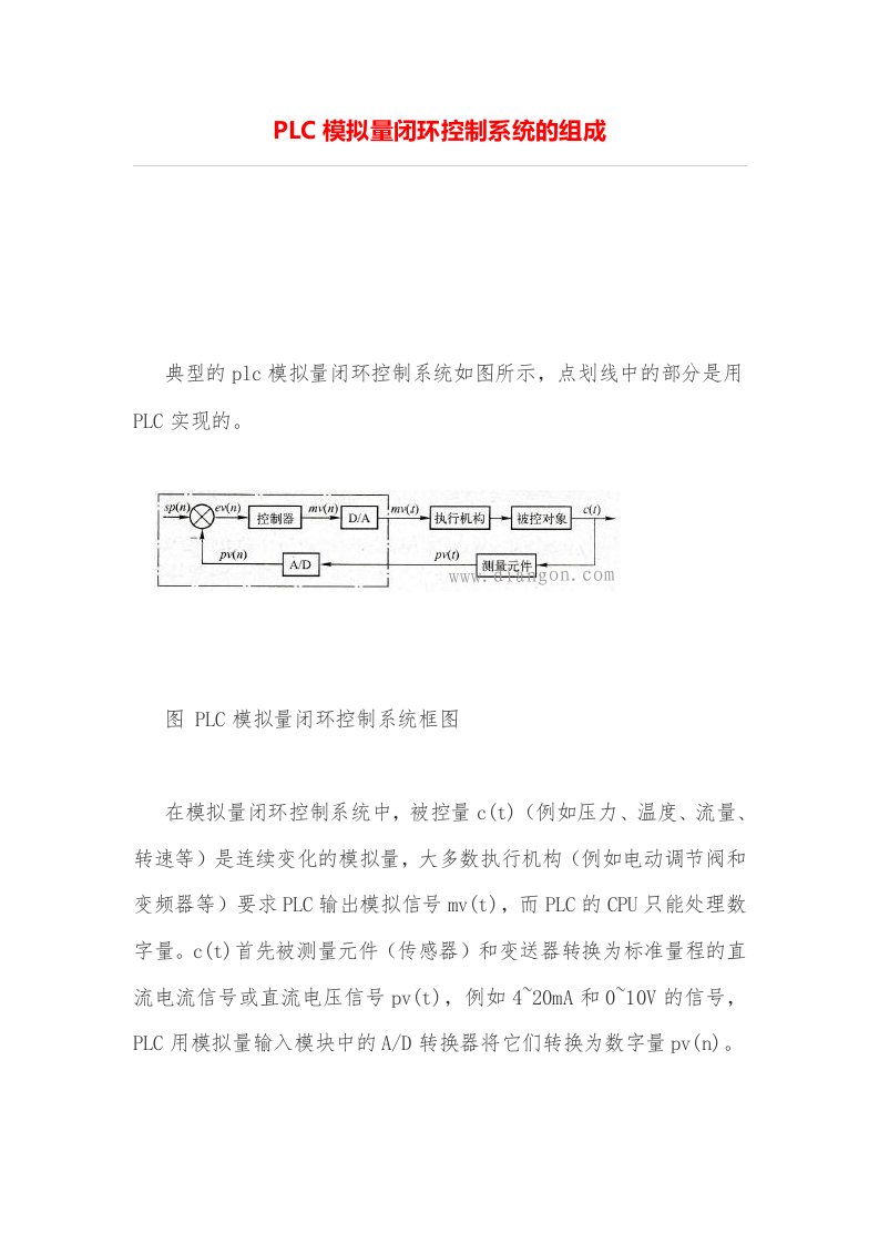 PLC模拟量闭环控制系统的组成