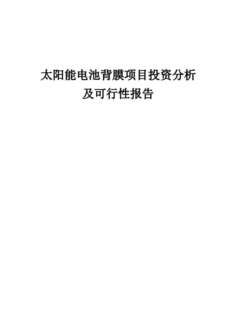 2024年太阳能电池背膜项目投资分析及可行性报告