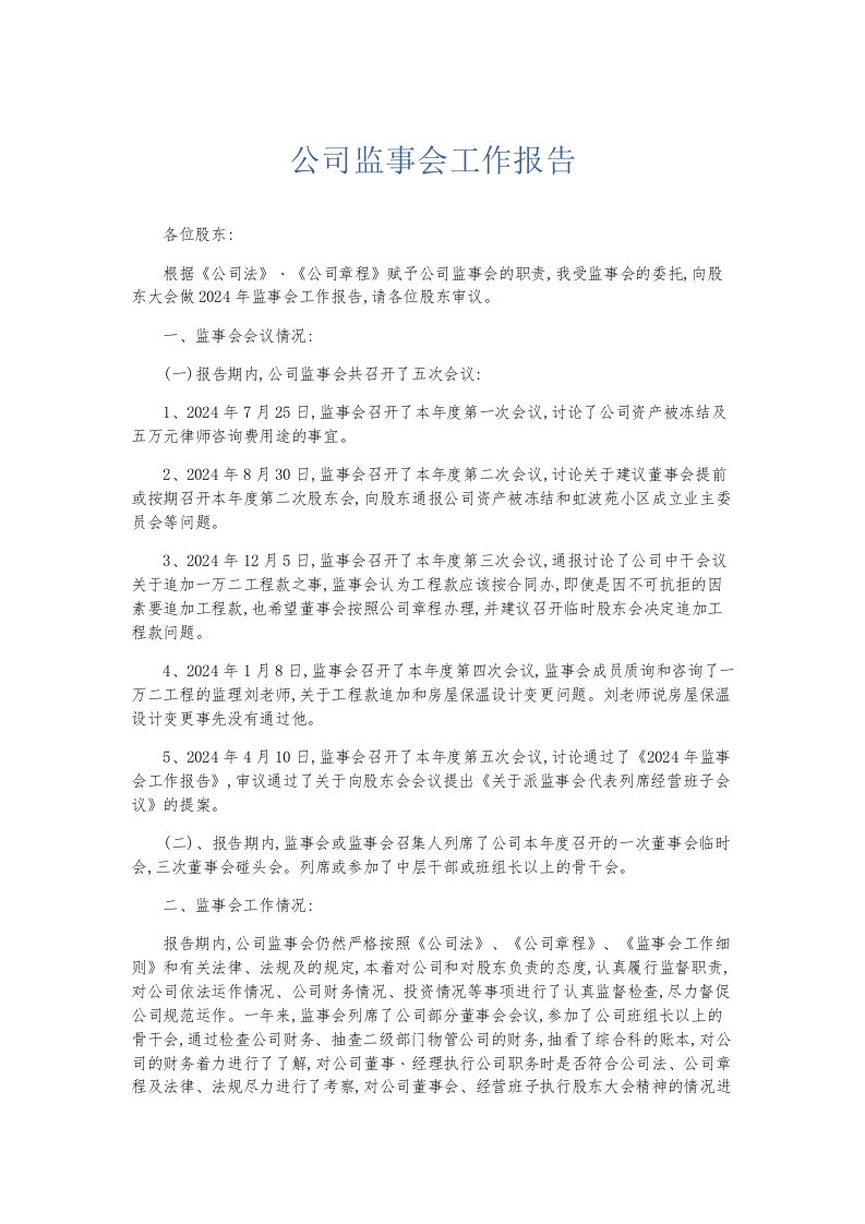 总结报告公司监事会工作报告