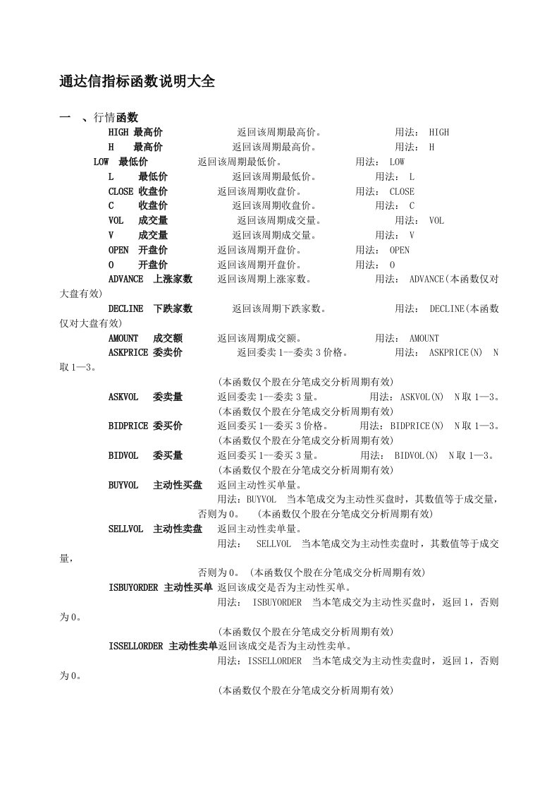 通达信指标函数说明大全[教材]