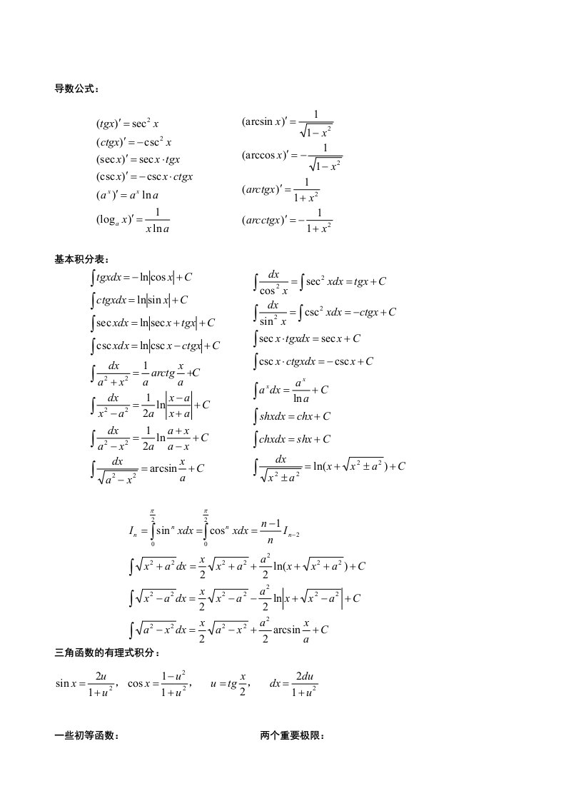 考研数学公式大全(数三)