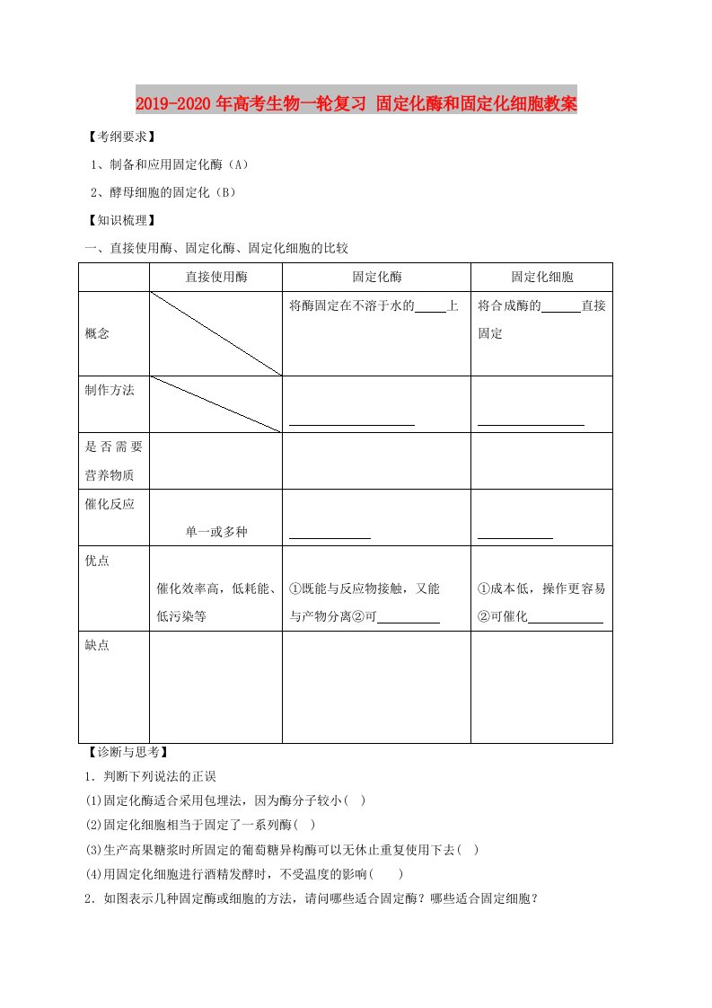 2019-2020年高考生物一轮复习