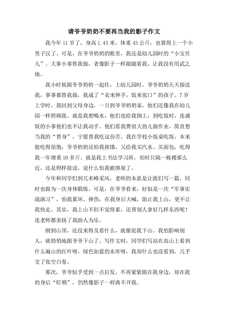 请爷爷奶奶不要再当我的影子作文