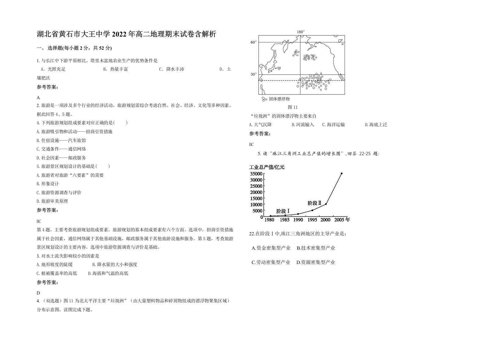 湖北省黄石市大王中学2022年高二地理期末试卷含解析