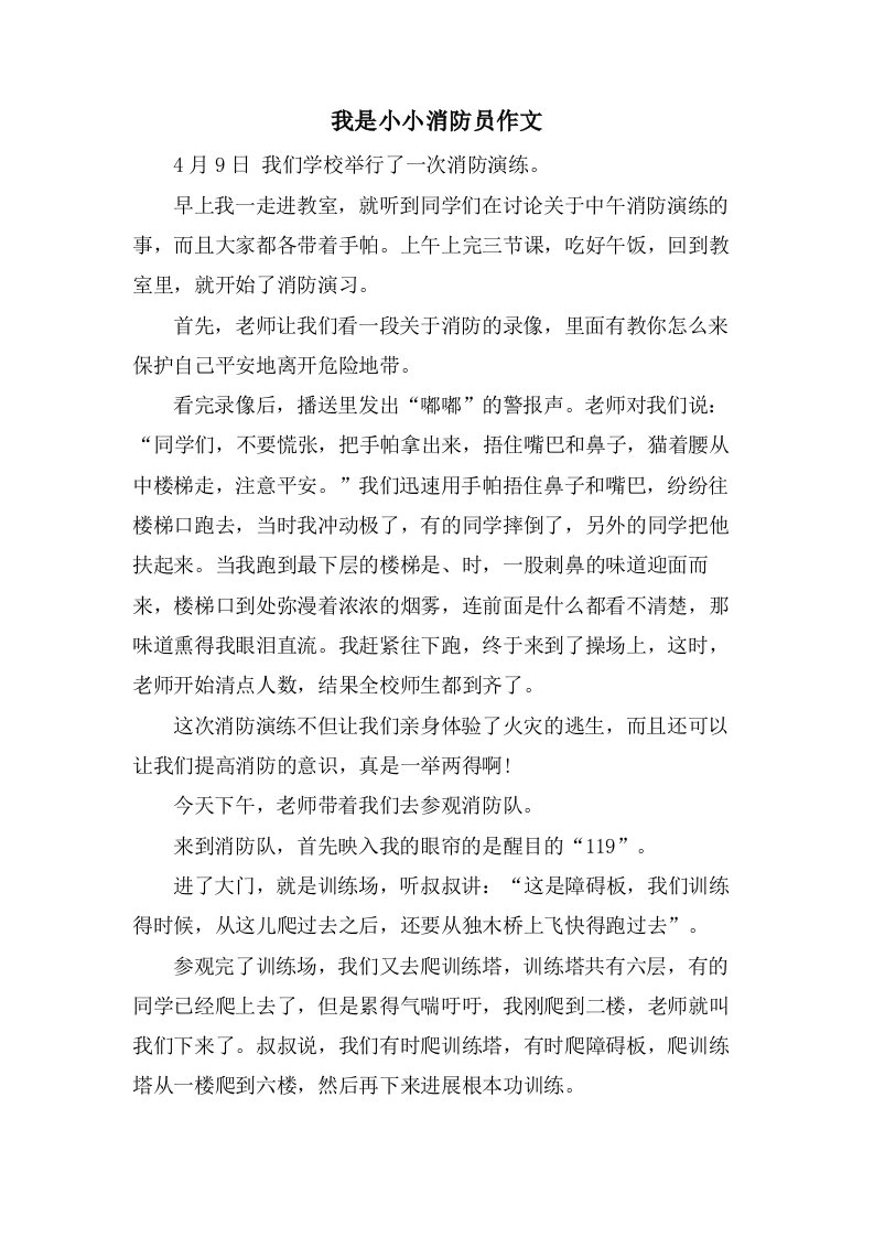 我是小小消防员作文