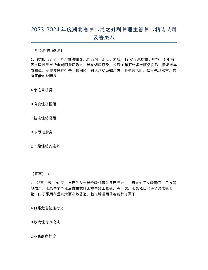 2023-2024年度湖北省护师类之外科护理主管护师试题及答案八