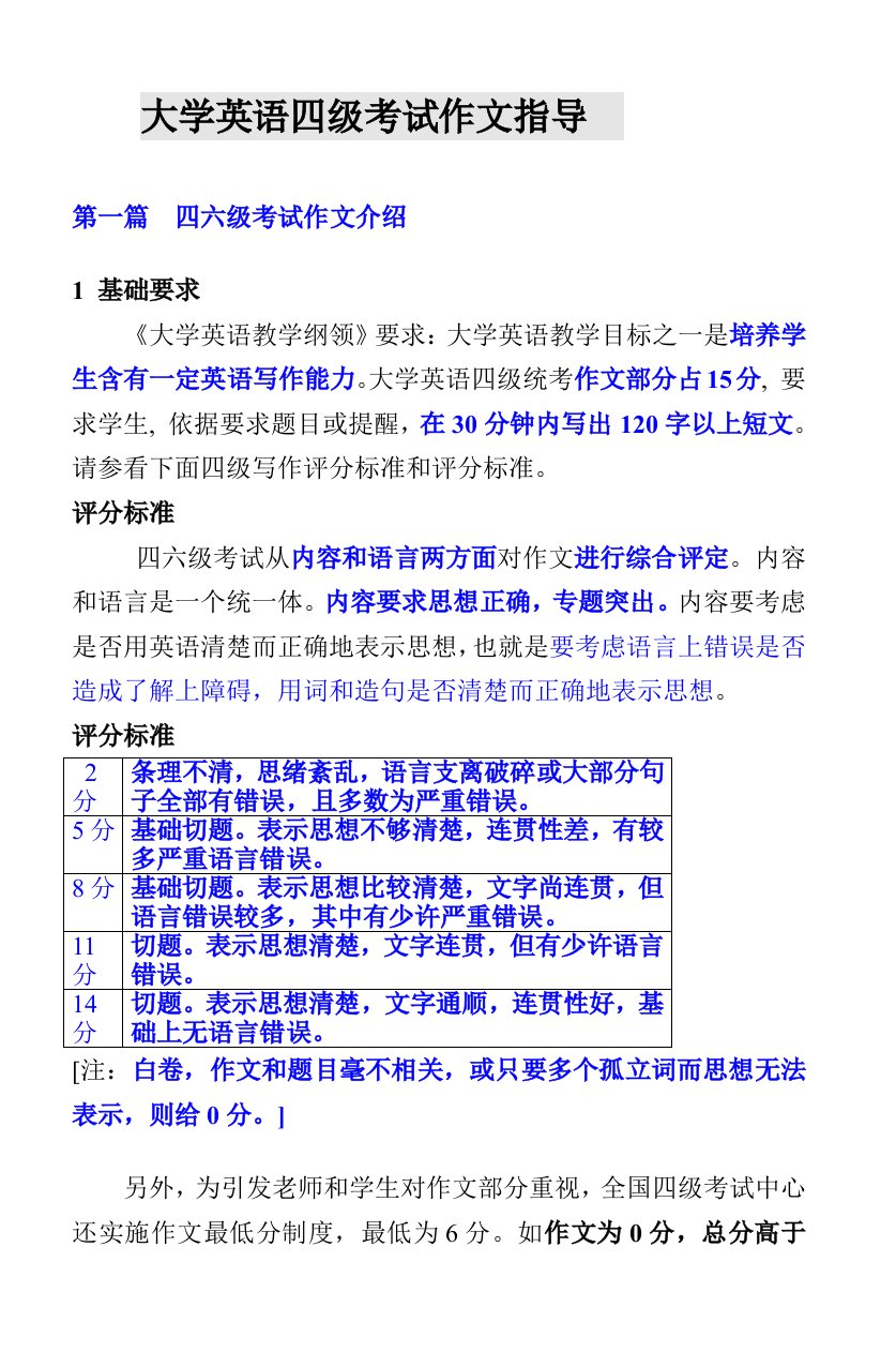 2021年大学英语四级考试作文指导4