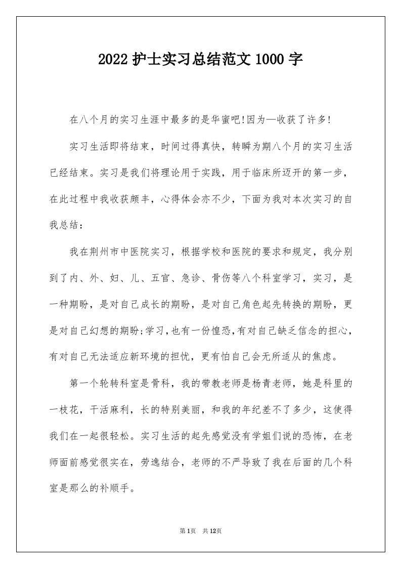 2022护士实习总结范文1000字