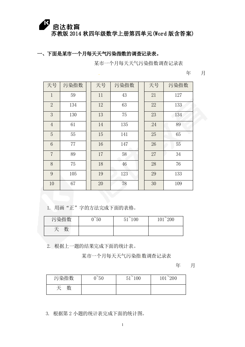 苏教版2014秋四年级数学上册第四单元Word版含答案