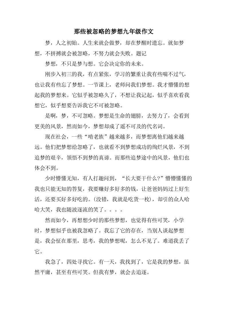 那些被忽略的梦想九年级作文