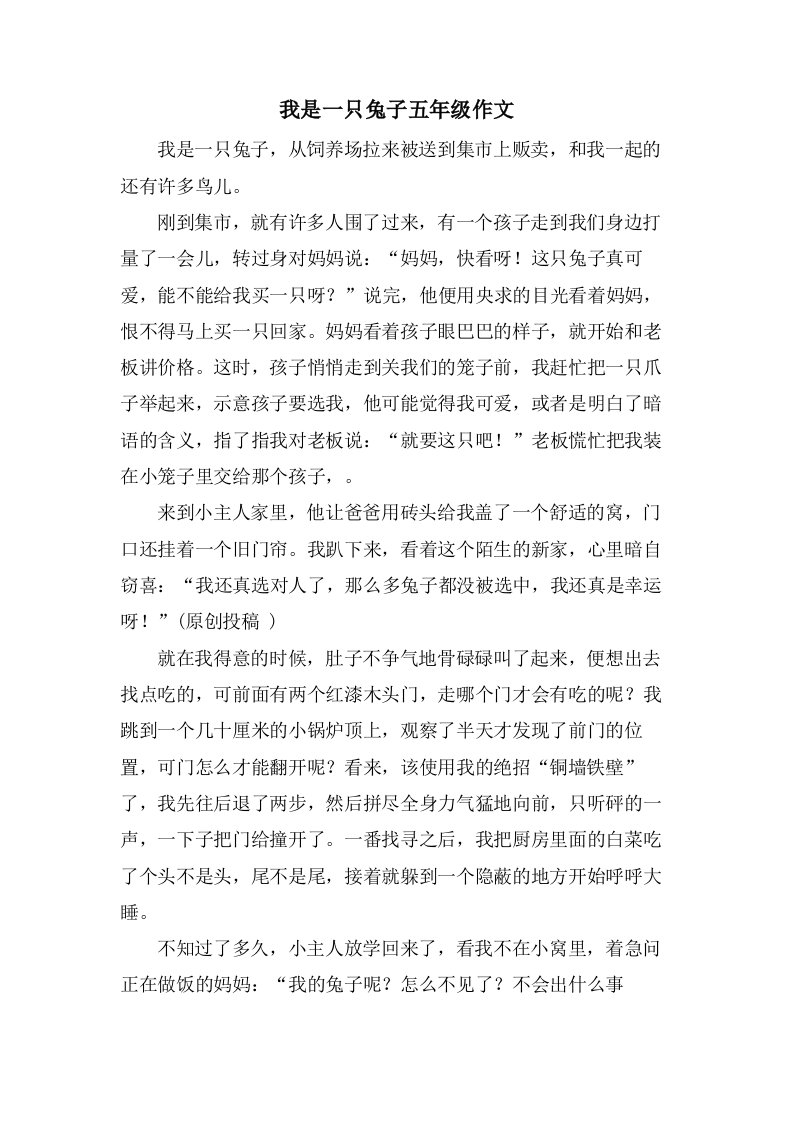 我是一只兔子五年级作文