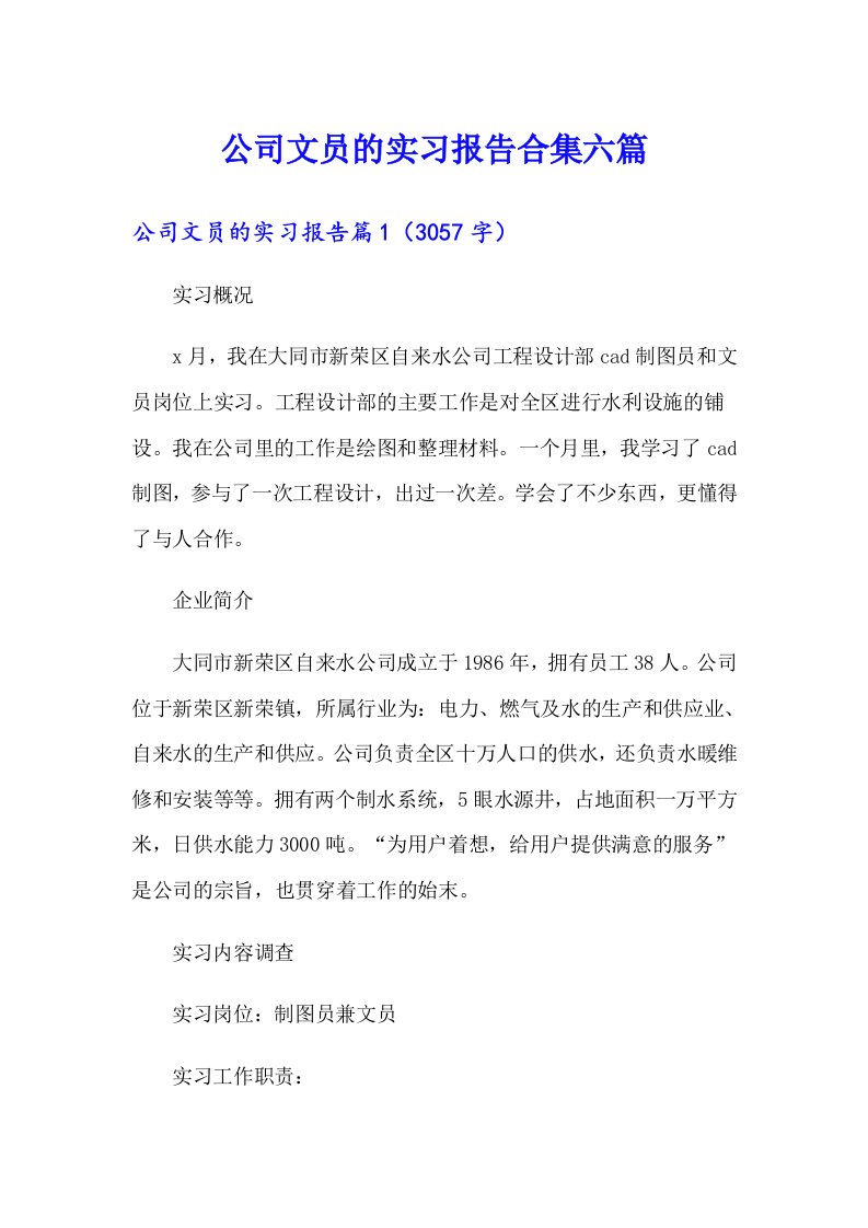 公司文员的实习报告合集六篇