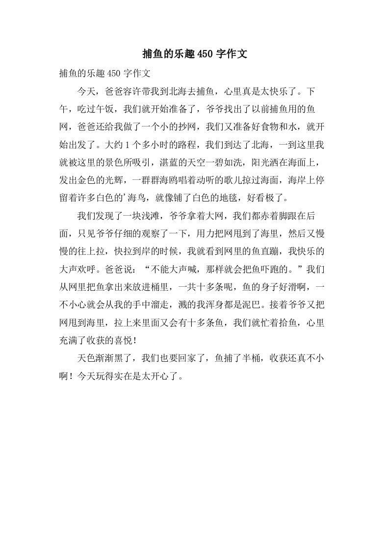 捕鱼的乐趣450字作文