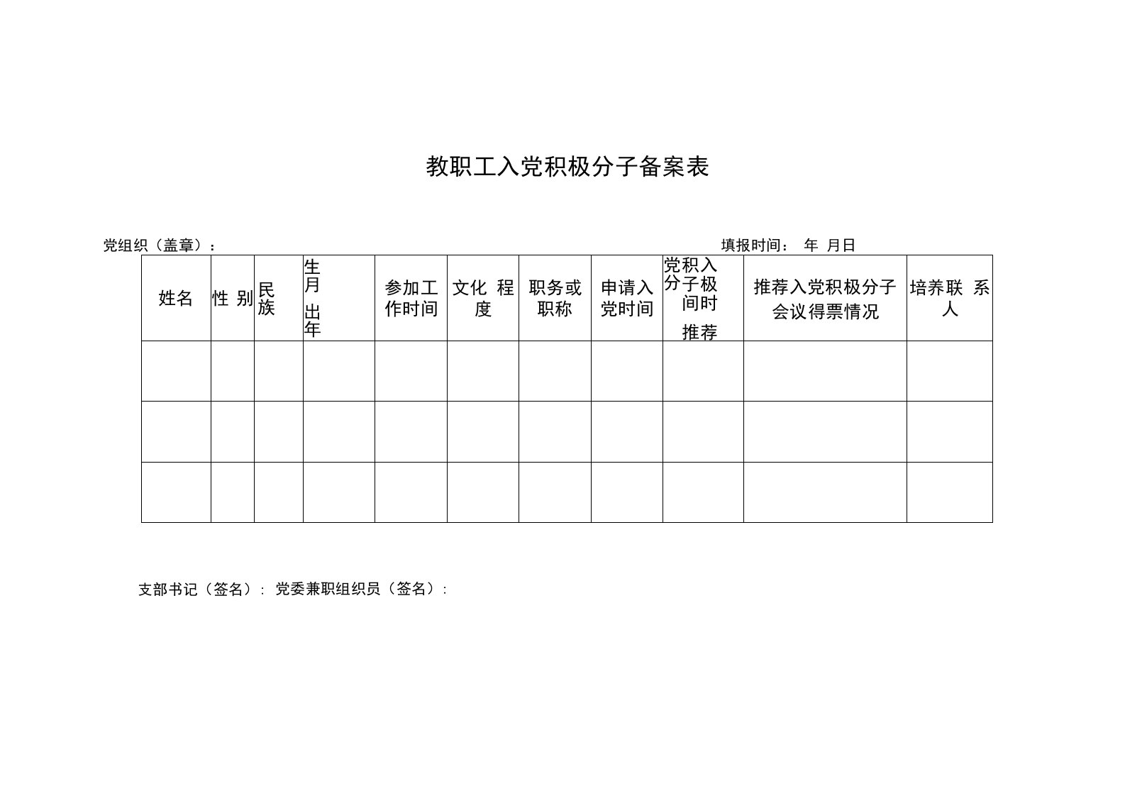 教职工入党积极分子备案表