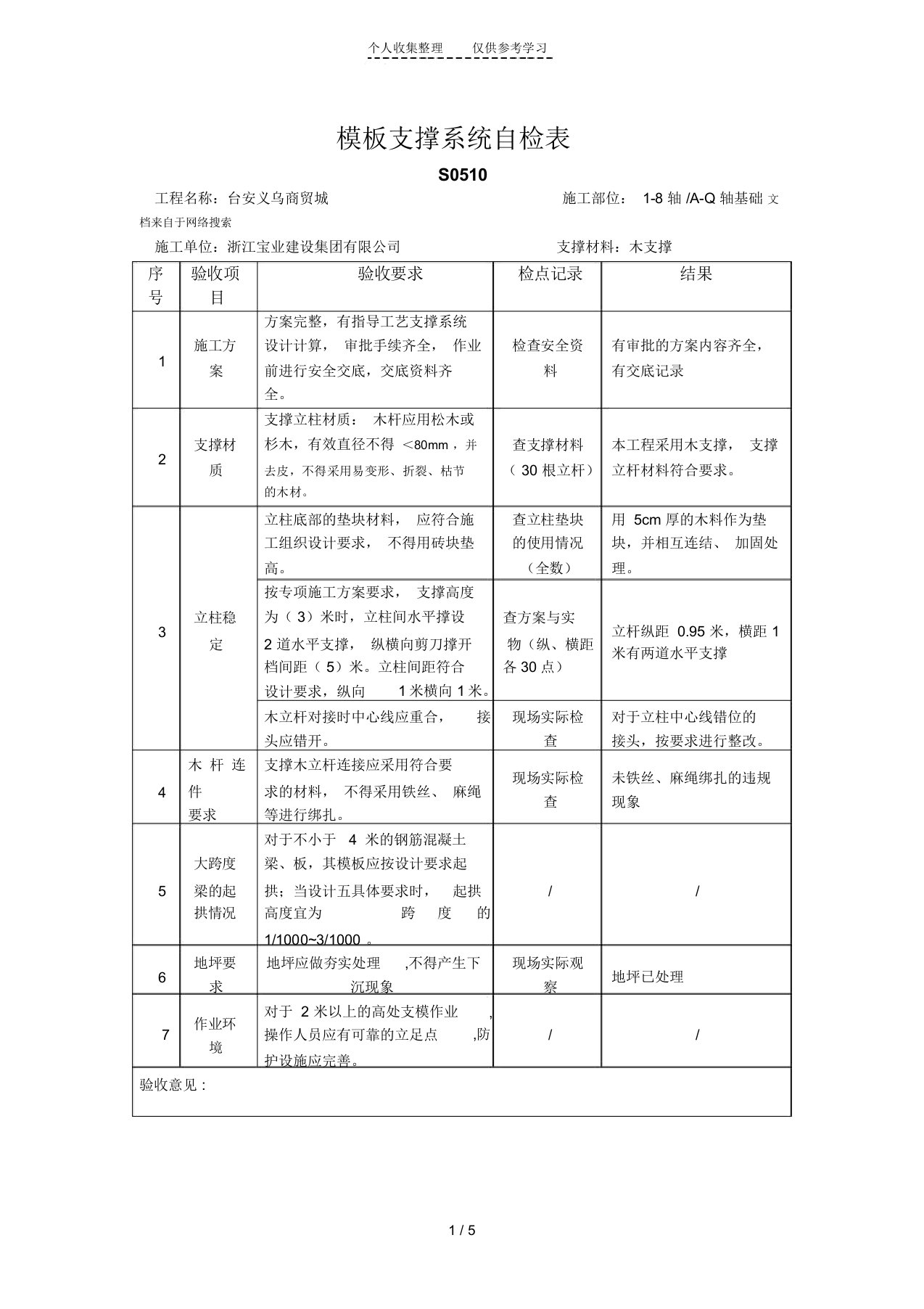 模板支撑系统自检表